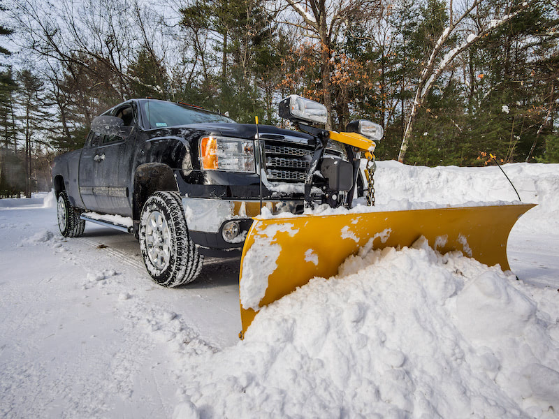 Snow plowing truck